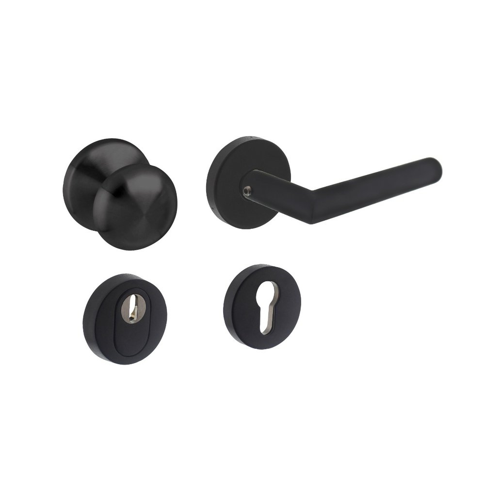 Intersteel Voordeurset veiligheidsbeslag SKG3 rond rozet kerntrekbeveiliging zwart RVS Intersteel Voordeurset veiligheidsbeslag SKG3 rond rozet kerntrekbeveiliging zwart RVS