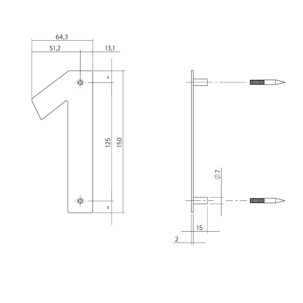 Intersteel Huisnummer 1 150x2mm geborsteld RVS Intersteel Huisnummer 1 150x2mm geborsteld RVS