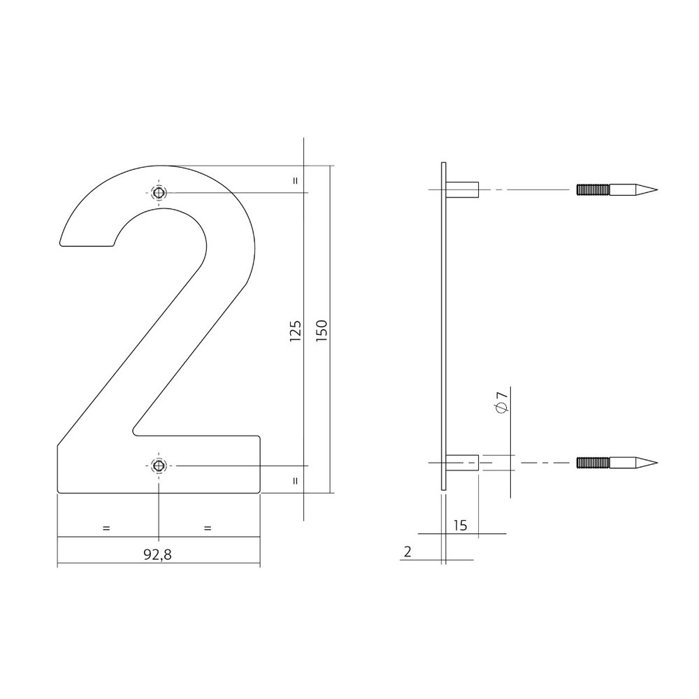 Intersteel Huisnummer 2 150x2mm geborsteld RVS - voor voordeur - Intersteel Intersteel Huisnummer 2 150x2mm geborsteld RVS - voor voordeur - Intersteel