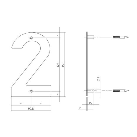 Intersteel Huisnummer 2 150x2mm geborsteld RVS - voor voordeur - Intersteel Intersteel Huisnummer 2 150x2mm geborsteld RVS - voor voordeur - Intersteel
