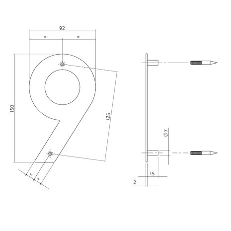 Intersteel Huisnummer 9 150x2mm geborsteld RVS Intersteel Huisnummer 9 150x2mm geborsteld RVS