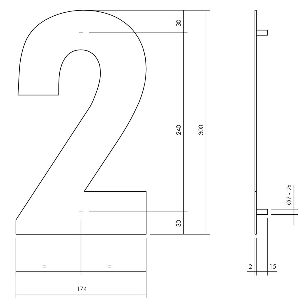 Intersteel Huisnummer 2 XL hoogte 30 cm geborsteld RVS Intersteel Huisnummer 2 XL hoogte 30 cm geborsteld RVS
