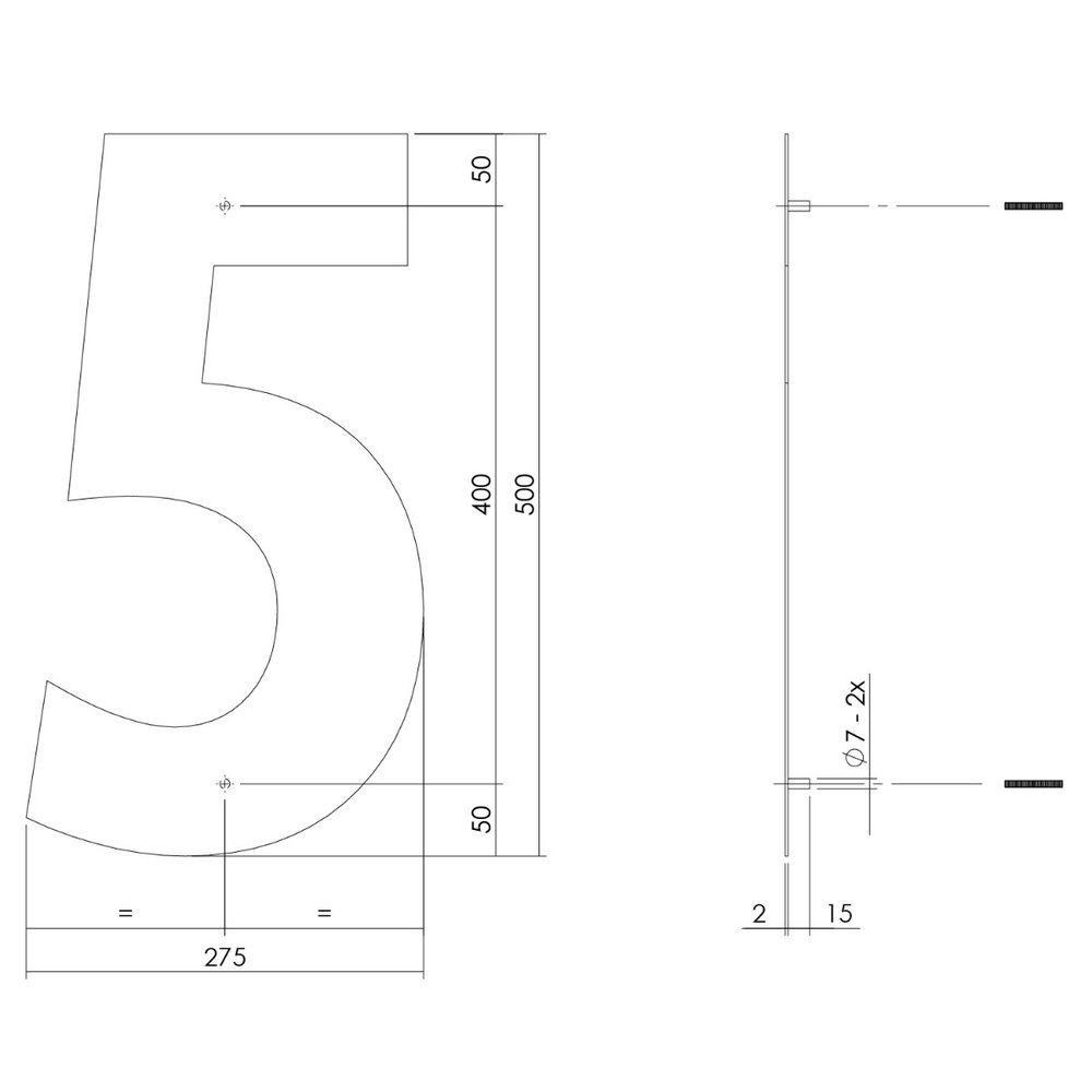 Intersteel Huisnummer 5 XXL hoogte 50 cm geborsteld RVS Intersteel Huisnummer 5 XXL hoogte 50 cm geborsteld RVS
