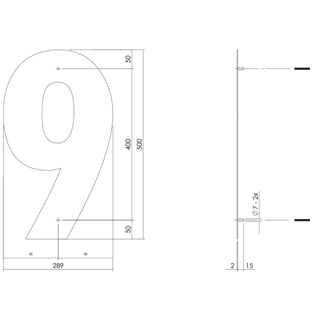 Intersteel Huisnummer 9 XXL hoogte 50 cm geborsteld RVS