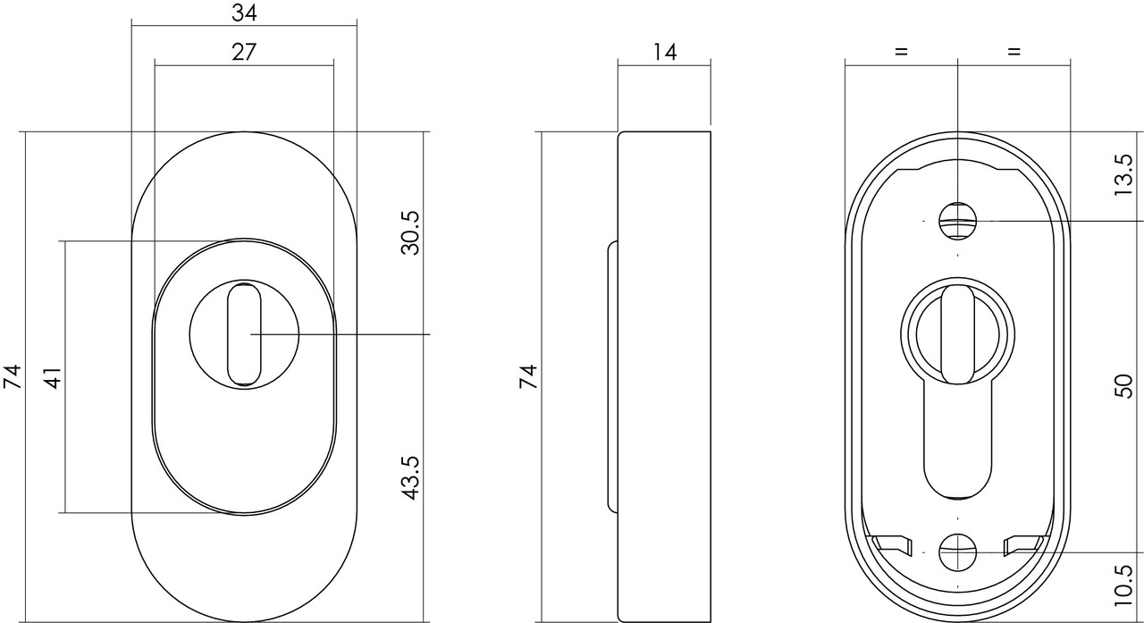 Intersteel Veiligheid-schuifrozet ovaal 74x34x15mm met kerntrekbeveiliging RVS
