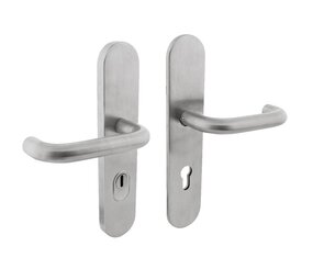 Intersteel Veiligheidsbeslag SKG3 ovaal klink/klink kerntrekbeveiliging profielcilincergat 72mm massief geborsteld RVS achterdeurbeslag Intersteel Veiligheidsbeslag SKG3 ovaal klink/klink kerntrekbeveiliging profielcilincergat 72mm massief geborsteld RVS achterdeurbeslag