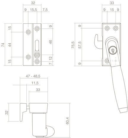 Intersteel Raamsluiting Ton 400 afsluitbaar links messing getrommeld/ebbenhout