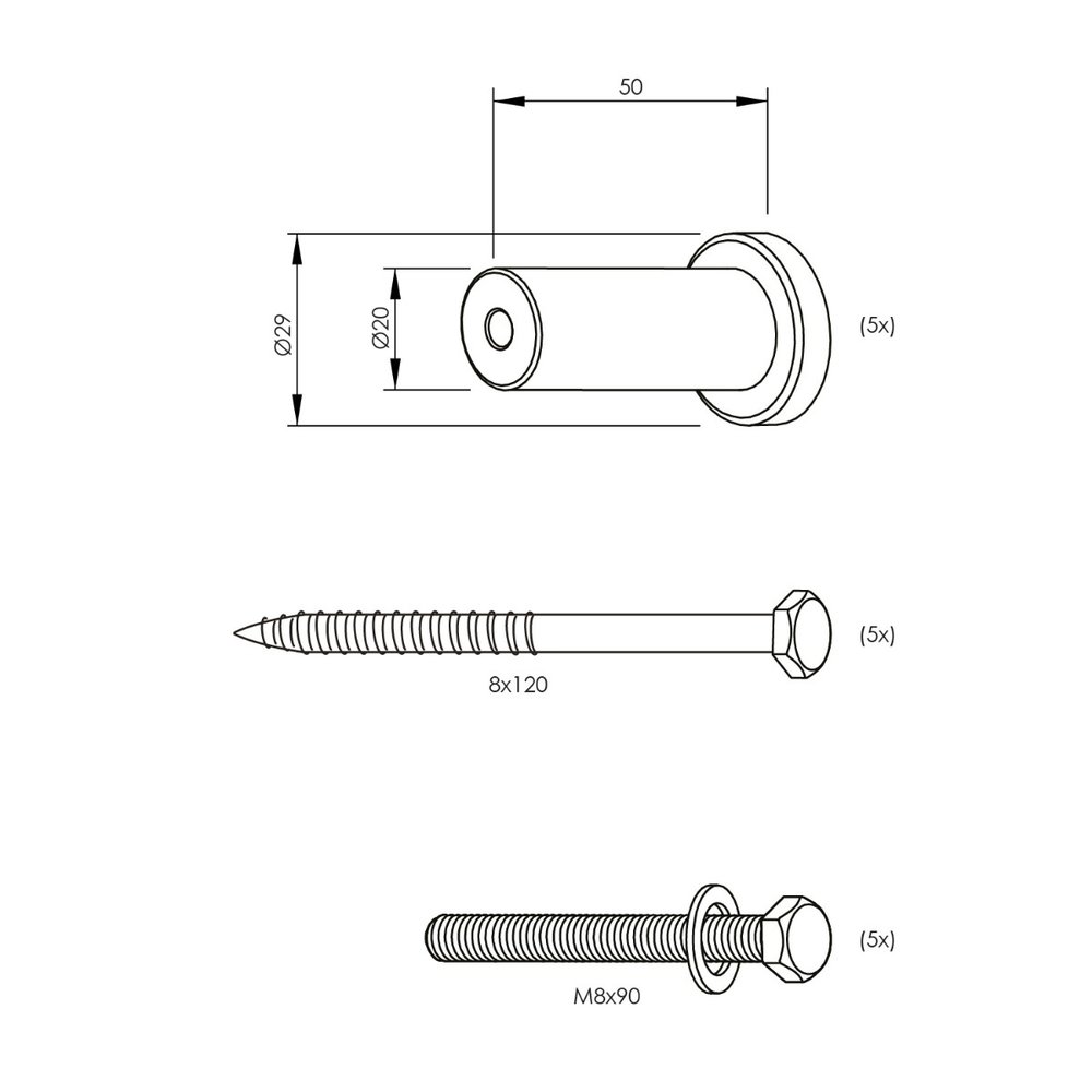 Intersteel Set van 5 verlengde ronde steunen 50mm tbv rail schuifdeursysteem mat zwart Intersteel Set van 5 verlengde ronde steunen 50mm tbv rail schuifdeursysteem mat zwart