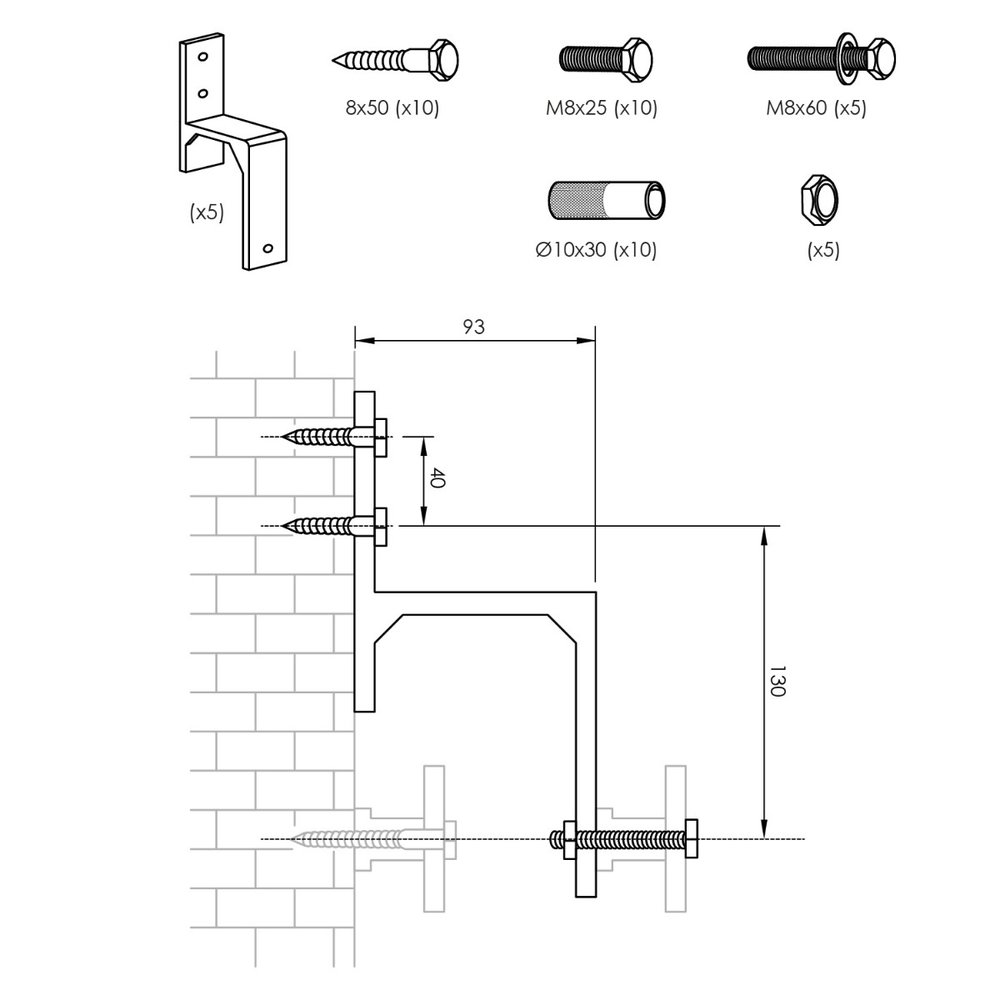 Intersteel Set van 5 wandsteunen voor dubbele schuifdeuren mat zwart Intersteel Set van 5 wandsteunen voor dubbele schuifdeuren mat zwart