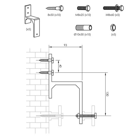 Intersteel Set van 5 wandsteunen voor dubbele schuifdeuren mat zwart Intersteel Set van 5 wandsteunen voor dubbele schuifdeuren mat zwart