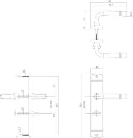 Intersteel Deurklink Helena op schild 235x45x8mm met WC63/8mm chroom