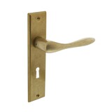 Intersteel Deurklink Banaan met schild sleutelgat 56mm messing getrommeld Intersteel Deurklink Banaan met schild sleutelgat 56mm messing getrommeld