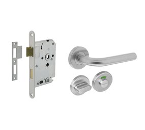 Intersteel Deurbeslag set wc-slot 63/8mm en deurklink Recht RVS + wc-sluiting Intersteel Deurbeslag set wc-slot 63/8mm en deurklink Recht RVS + wc-sluiting