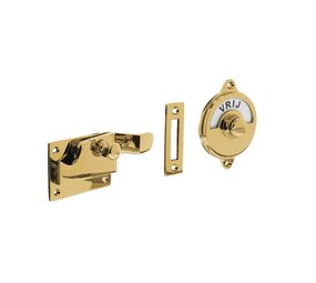 Intersteel WC slot met hendel met bocht vrij-bezet messing ongelakt Intersteel WC slot met hendel met bocht vrij-bezet messing ongelakt