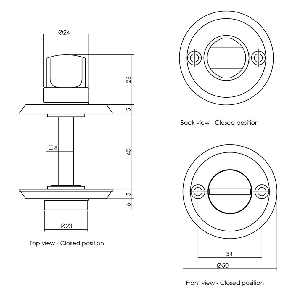 Intersteel WC slot rond schroefgaten mat zwart - met vrij/bezet indicator - Intersteel Intersteel WC slot rond schroefgaten mat zwart - met vrij/bezet indicator - Intersteel
