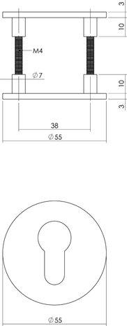 Intersteel Magneetrozet rond met profielcilindergat geborsteld RVS