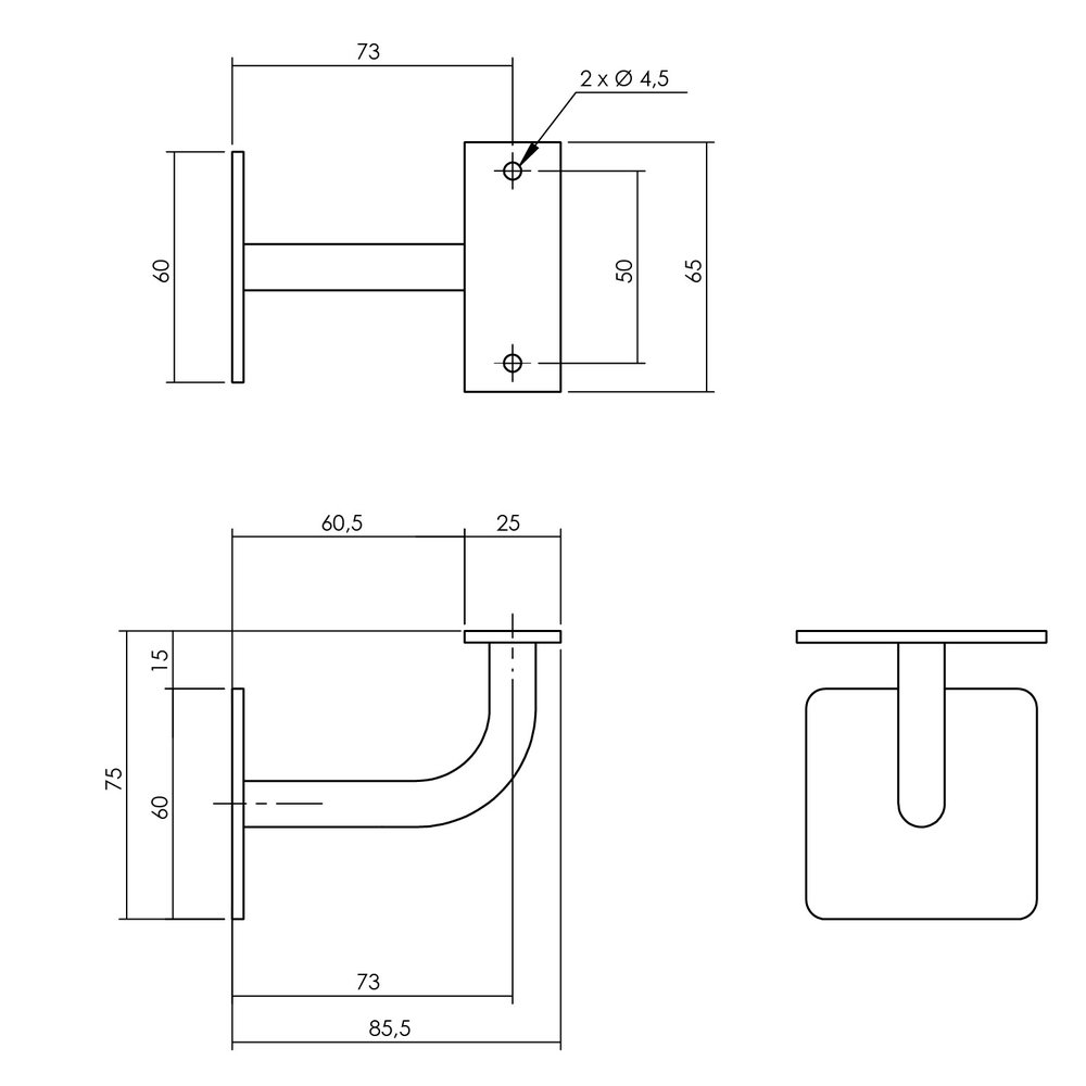 Intersteel trapleuning houder gebogen vierkant vlak zadel zwart