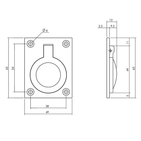 Intersteel Luikring rechthoekig 65 x 49mm mat zwart Intersteel Luikring rechthoekig 65 x 49mm mat zwart