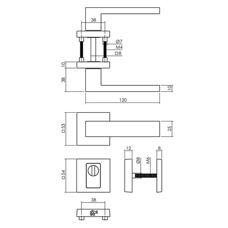 Intersteel Achterdeurbeslag Amsterdam vierkant SKG3 geborsteld RVS met KTB - buitendeur Intersteel Achterdeurbeslag Amsterdam vierkant SKG3 geborsteld RVS met KTB - buitendeur