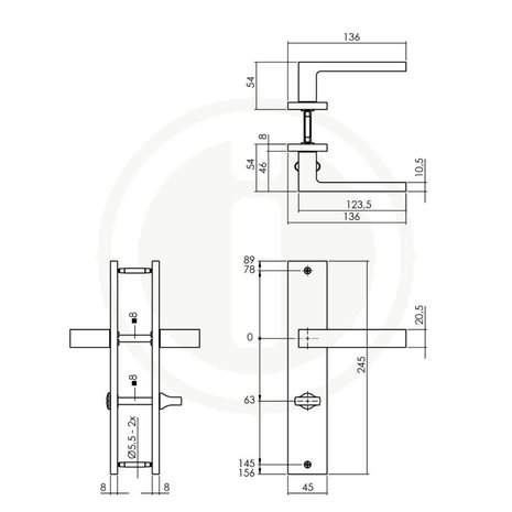 Intersteel Deurklink Hera op rechthoekig schild WC slot 63/8mm antraciet grijs Intersteel Deurklink Hera op rechthoekig schild WC slot 63/8mm antraciet grijs