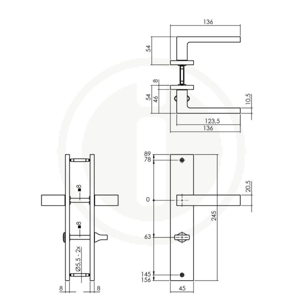Intersteel Deurklink Hera op schild WC 63mm messing titaan PVD Intersteel Deurklink Hera op schild WC 63mm messing titaan PVD