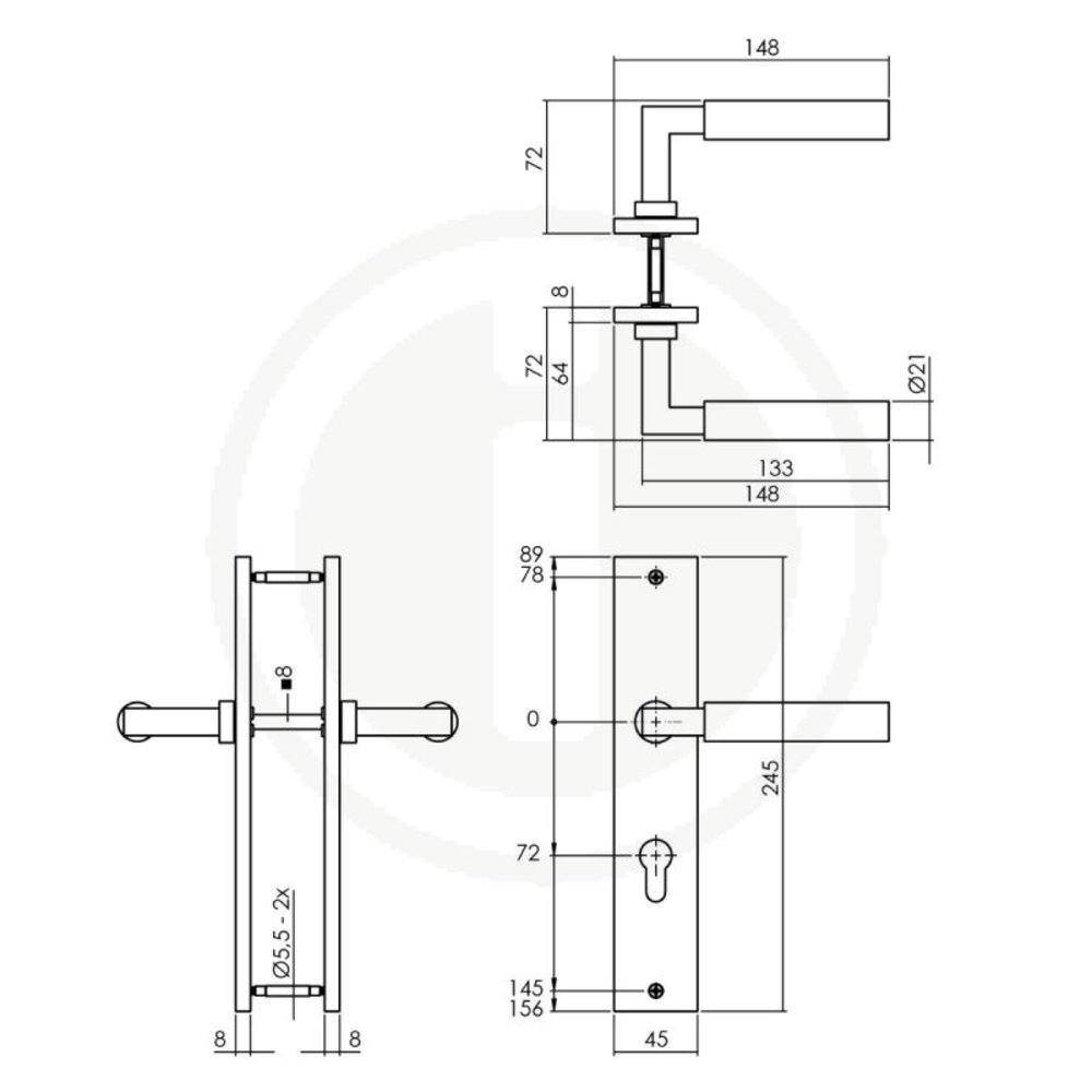 Intersteel Deurklink Bau-Stil op schild profielcilindergat 72mm antraciet grijs