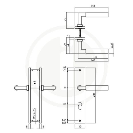 Intersteel Deurklink Bau-Stil op schild profielcilindergat 72mm antraciet grijs
