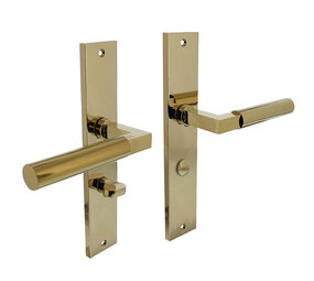 Intersteel Deurklink Bau-Stil op schild met wc slot 63mm messing titaan PVD