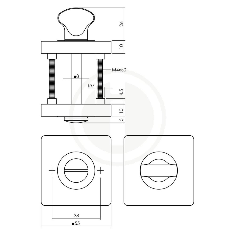 Intersteel WC-slot verdekt met nokken vierkant messing titaan kleur