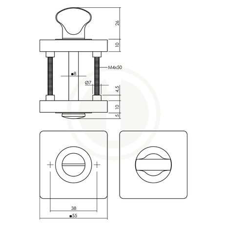 Intersteel WC-slot verdekt met nokken vierkant messing titaan kleur