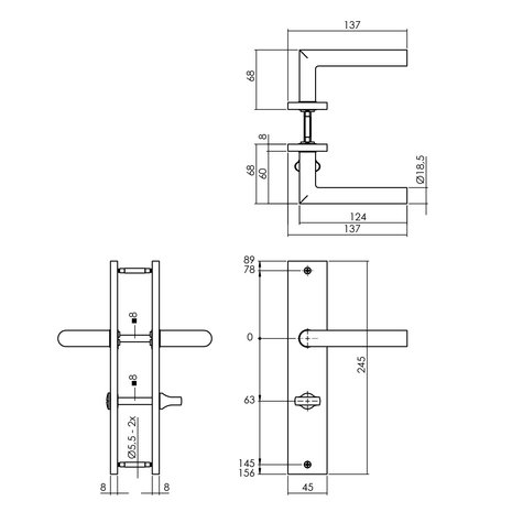 Intersteel Deurklink Bastian op schild WC-slot 63/8mm messing titaan PVD - binnendeur