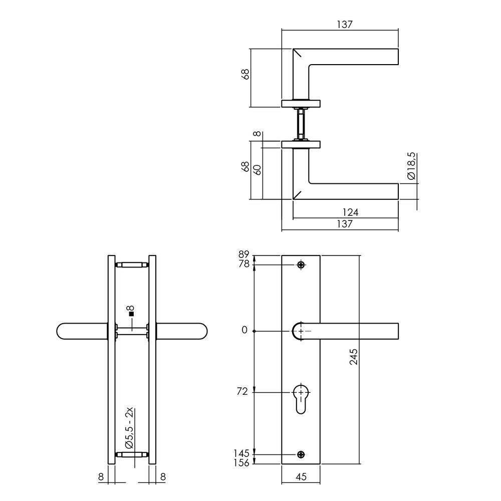 Intersteel Deurklink Bastian op schild 245x45 mm cilindergat 72mm antracietgrijs Intersteel Deurklink Bastian op schild 245x45 mm cilindergat 72mm antracietgrijs