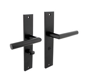 Intersteel Deurklink Bastian op schild met WC slot 63/8 mm mat zwart