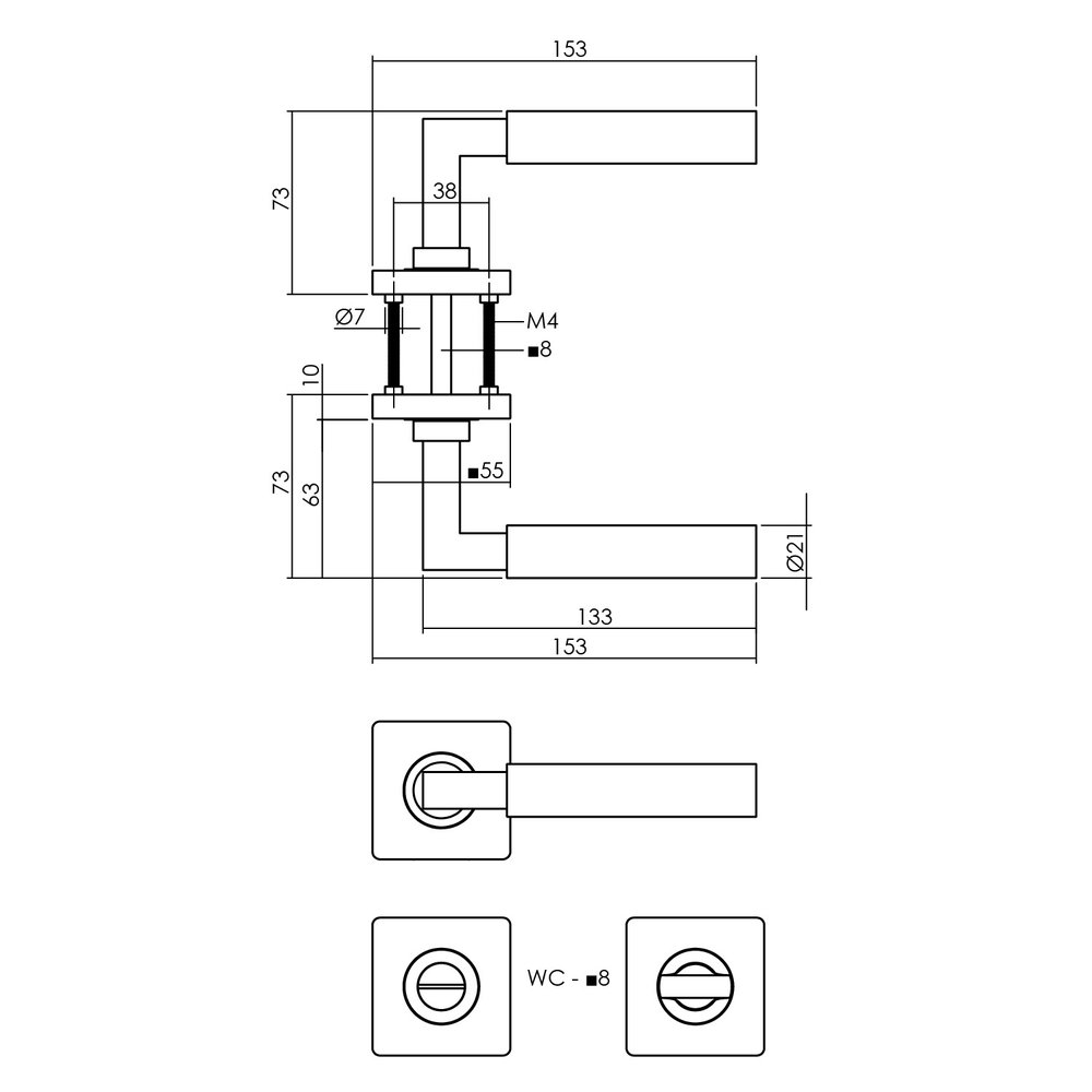 Intersteel Intersteel Deurklink Bau-Stil vierkant rozet met WC slot mat zwart Intersteel Intersteel Deurklink Bau-Stil vierkant rozet met WC slot mat zwart