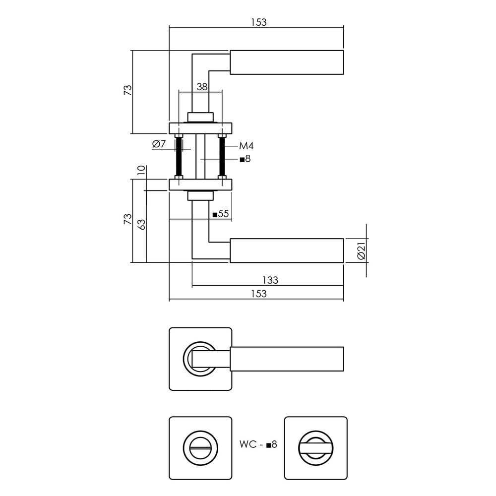 Intersteel Deurklink Bau-Stil vierkant rozet met WC slot antracietgrijs - voor binnendeur Intersteel Deurklink Bau-Stil vierkant rozet met WC slot antracietgrijs - voor binnendeur