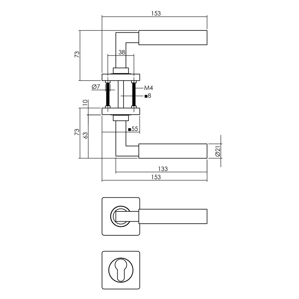 Intersteel Deurklink Bau-Stil vierkant profielcilinderrozet PVD messing Intersteel Deurklink Bau-Stil vierkant profielcilinderrozet PVD messing