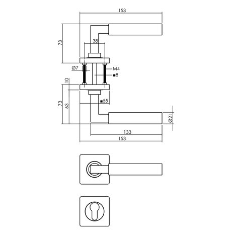 Intersteel Deurklink Bau-Stil vierkant profielcilinderrozet PVD messing Intersteel Deurklink Bau-Stil vierkant profielcilinderrozet PVD messing