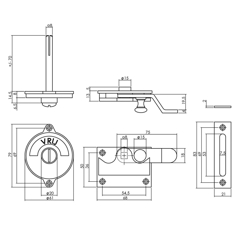 Intersteel WC-Slot hendel met bocht vrij/bezet mat nikkel Intersteel WC-Slot hendel met bocht vrij/bezet mat nikkel
