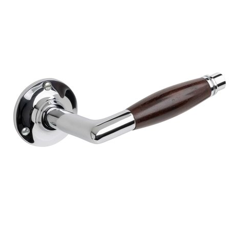 De Oude Deurklink Geveerde deurklink Retro palissander met ronde rozetten in glanzend nikkel De Oude Deurklink Geveerde deurklink Retro palissander met ronde rozetten in glanzend nikkel