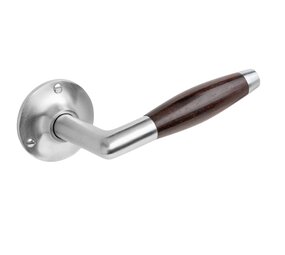 De Oude Deurklink Deurklinken Retro palissander geveerd met ronde rozetten in mat nikkel De Oude Deurklink Deurklinken Retro palissander geveerd met ronde rozetten in mat nikkel