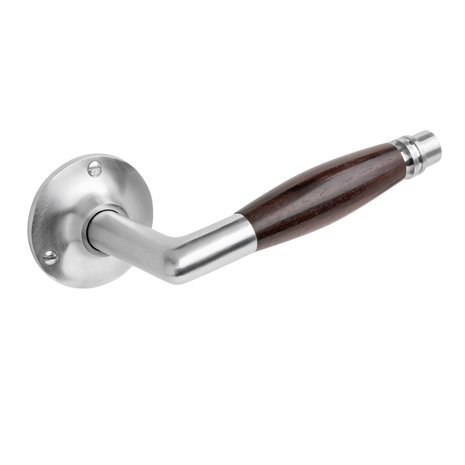 De Oude Deurklink Geveerde deurklink Retro palissander met ronde rozetten in mat nikkel De Oude Deurklink Geveerde deurklink Retro palissander met ronde rozetten in mat nikkel