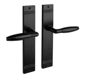 De Oude Deurklink Geveerde deurklink Retro mat zwart op blind schild