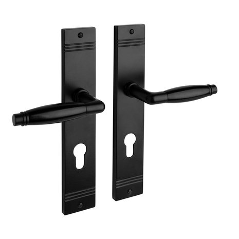 De Oude Deurklink Geveerde klassieke deurklink mat zwart op schild cilindergat 72mm