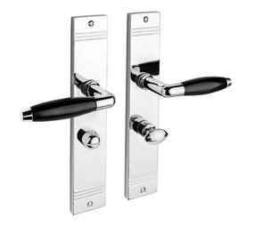 De Oude Deurklink Geveerde deurklink Retro glanzend nikkel op schild met WC-slot