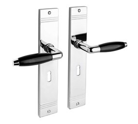 De Oude Deurklink Geveerde deurklink Retro glanzend nikkel op schild met sleutelgat