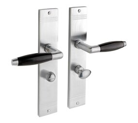 De Oude Deurklink Deurklink Retro geveerd mat nikkel op schild met wc slot 63/8 mm De Oude Deurklink Deurklink Retro geveerd mat nikkel op schild met wc slot 63/8 mm