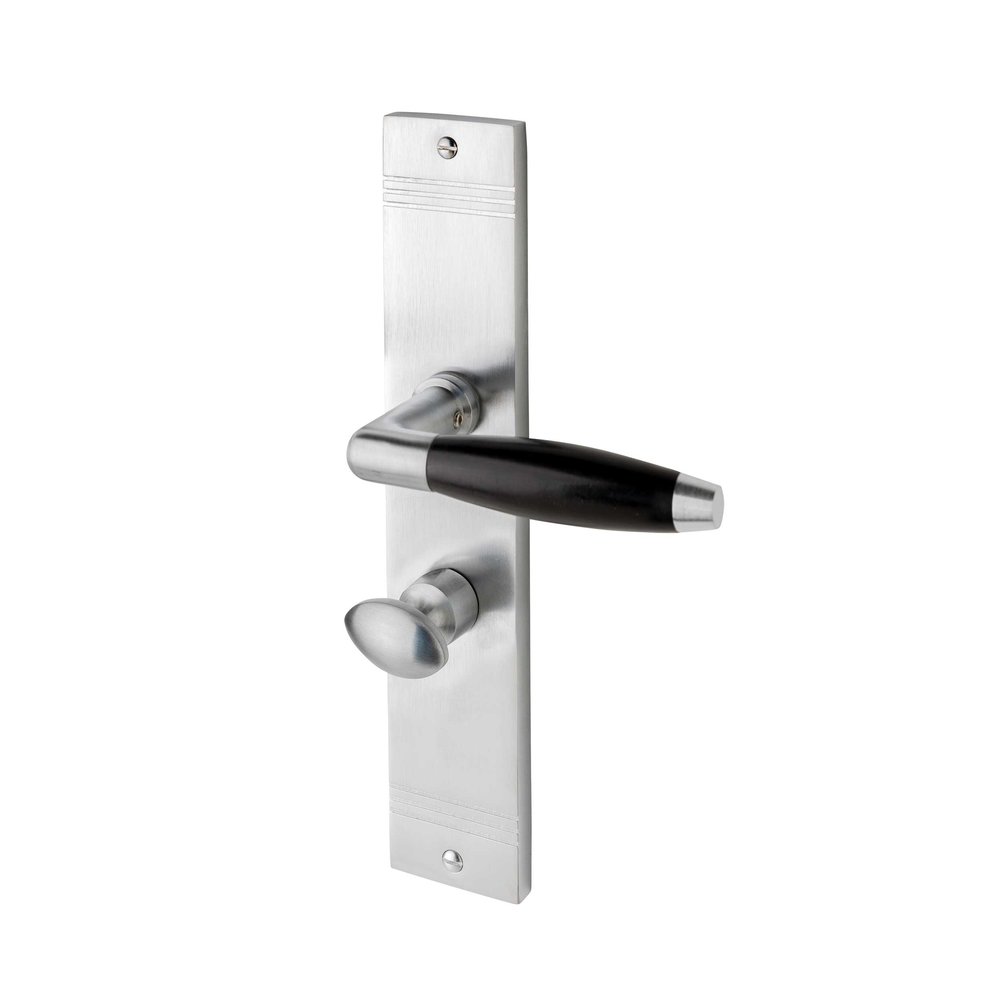 De Oude Deurklink Geveerde deurklink Retro mat nikkel op schild met WC-slot | De Oude Deurklink - retro jaren 30 deurbeslag De Oude Deurklink Geveerde deurklink Retro mat nikkel op schild met WC-slot | De Oude Deurklink - retro jaren 30 deurbeslag