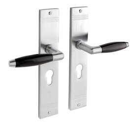 De Oude Deurklink Geveerde deurklink Retro mat nikkel op schild cilindergat 55mm