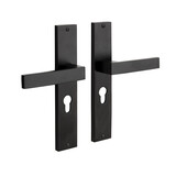 Mooi Deurbeslag Deurklink Lusso geveerd schild cilindergat 55mm mat zwart Mooi Deurbeslag Deurklink Lusso geveerd schild cilindergat 55mm mat zwart