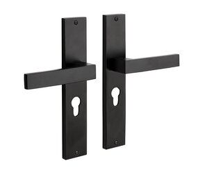 Mooi Deurbeslag Deurklink Lusso geveerd schild cilindergat 55mm mat zwart Mooi Deurbeslag Deurklink Lusso geveerd schild cilindergat 55mm mat zwart